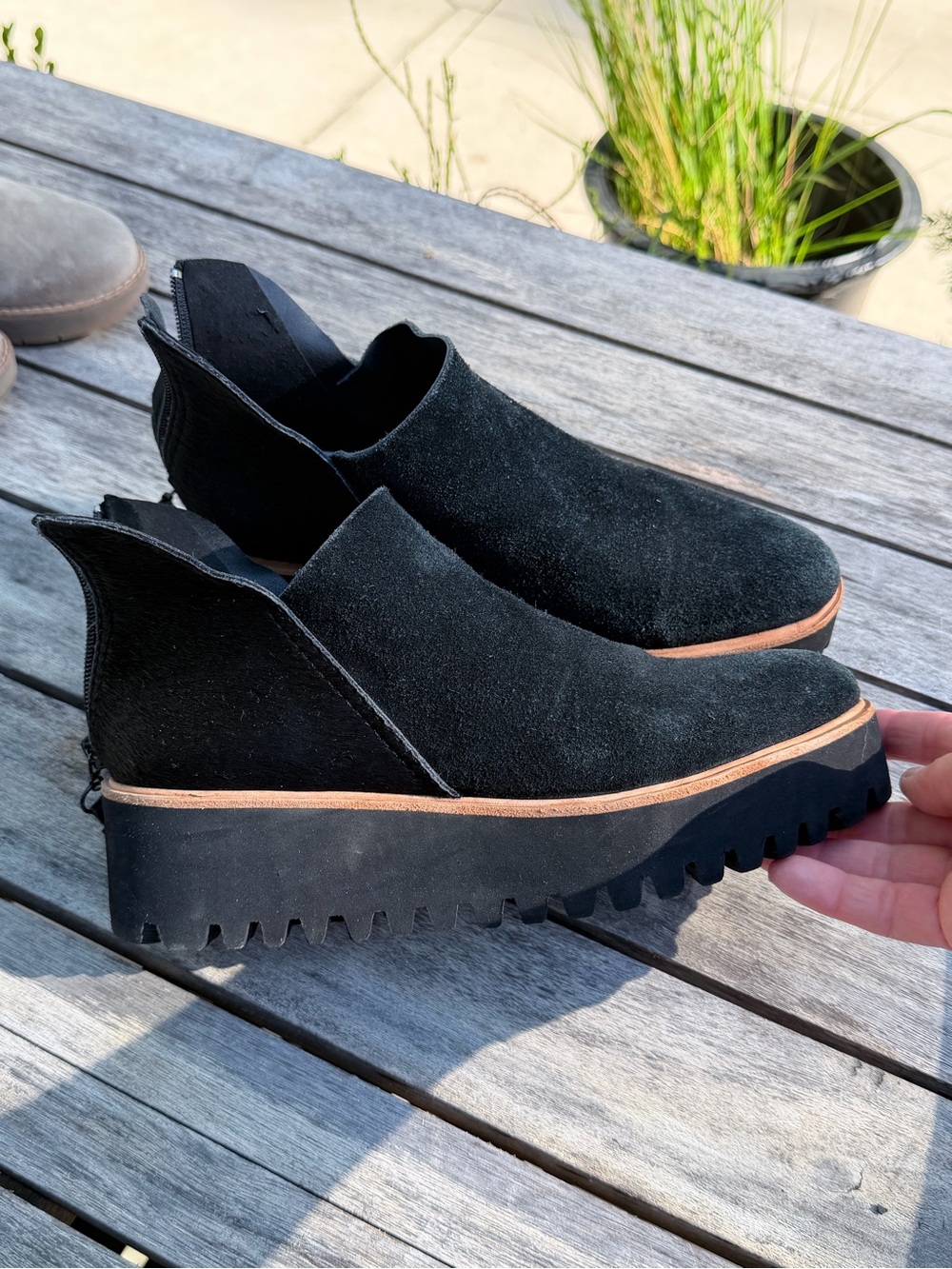 All Black flatform tread shootie suede fire ankle booties 9  EUR 39.5